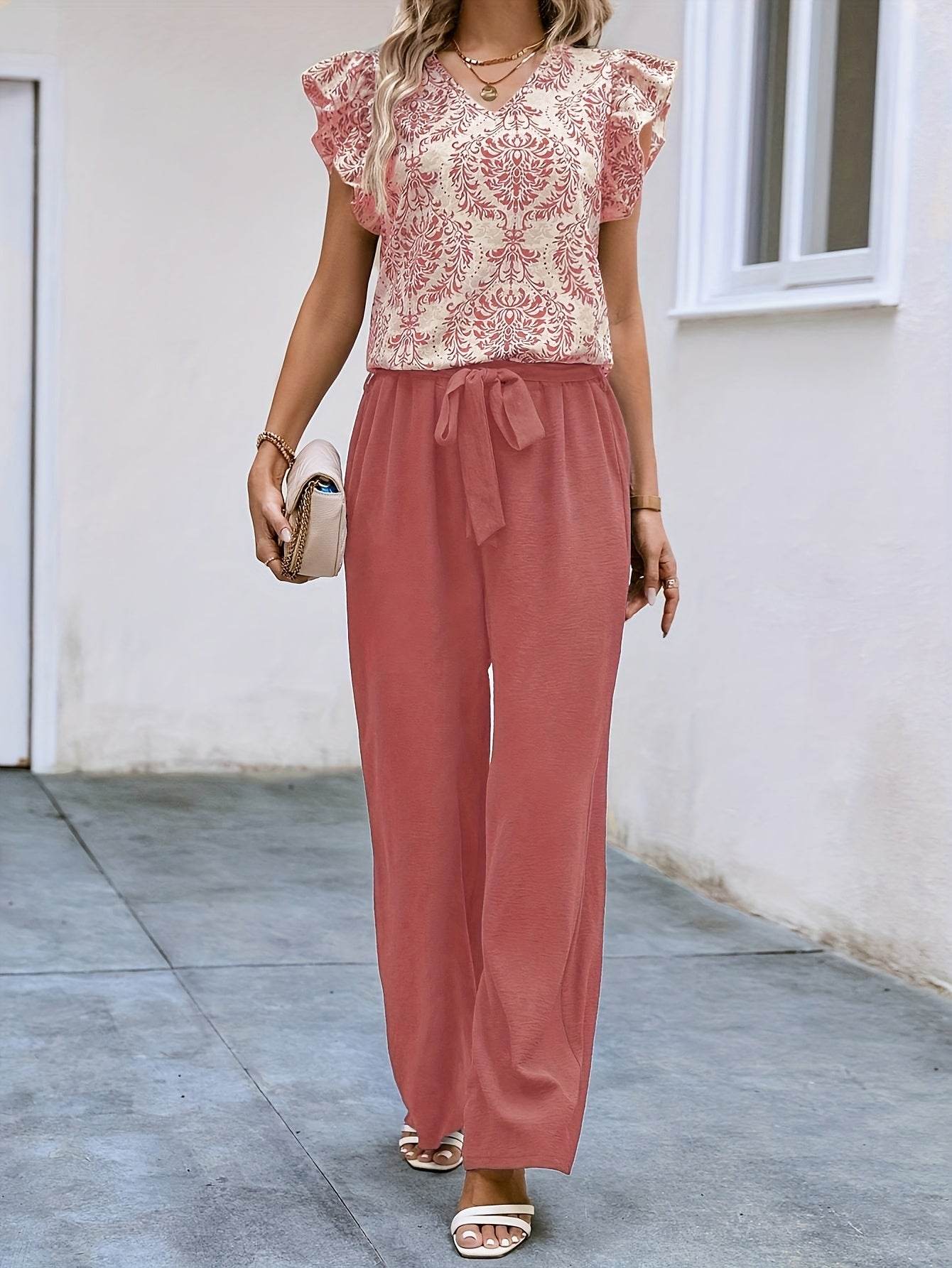 Women's Elegant V-Neck Blouse - Chic Ruffle Sleeve Top for Spring - Buy Center