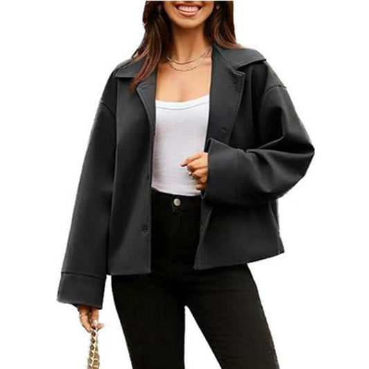 Buycenter Women's Slim Fit Short Coat - Long Sleeve Button Design - Buy Center
