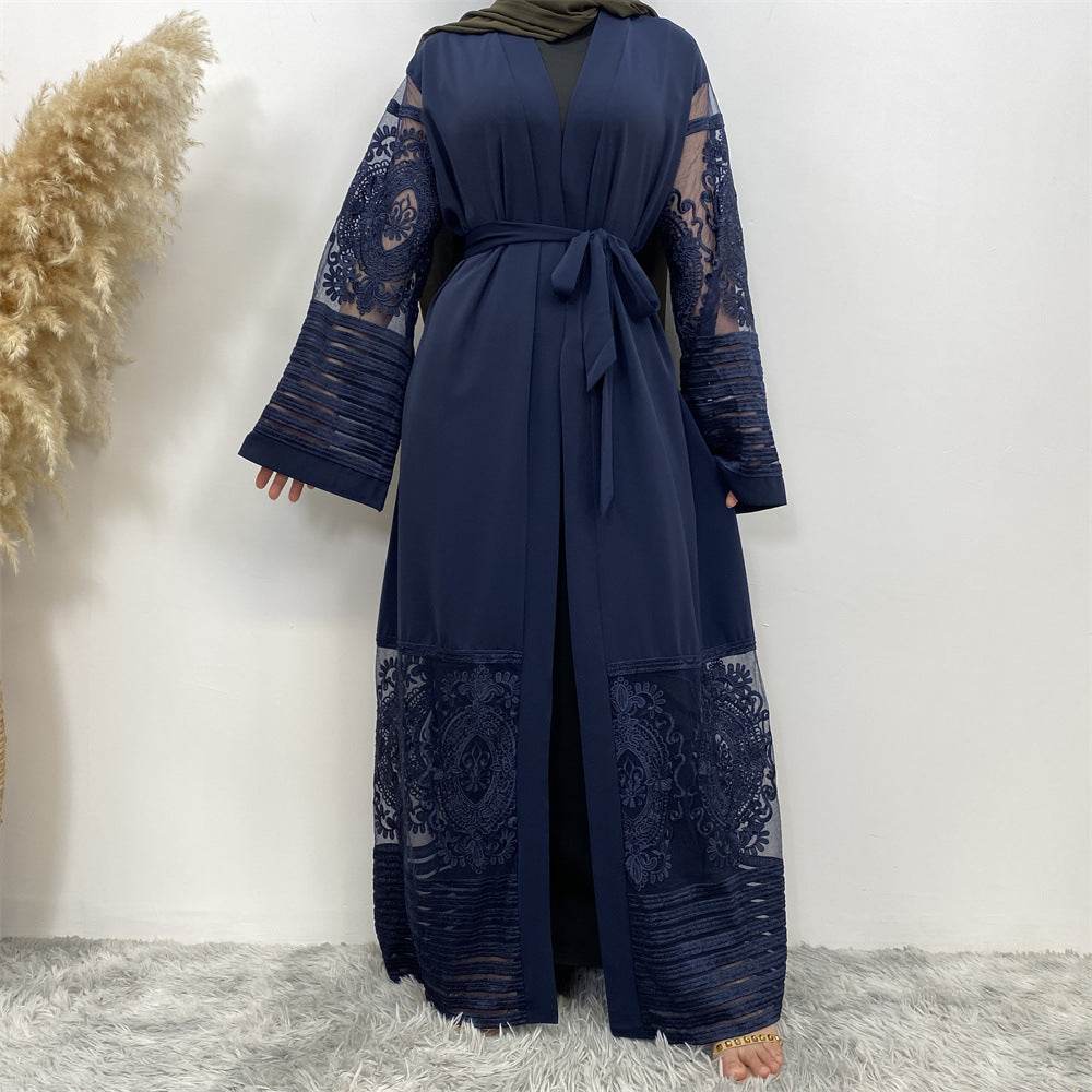 Buycenter Embroidered Mesh Robe Dress - Elegant Women's Long Trench Coat - Buy Center
