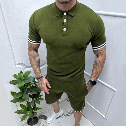 Buycenter Casual Lapel T-Shirt Suit for Men - Short Sleeve & Shorts - Buy Center