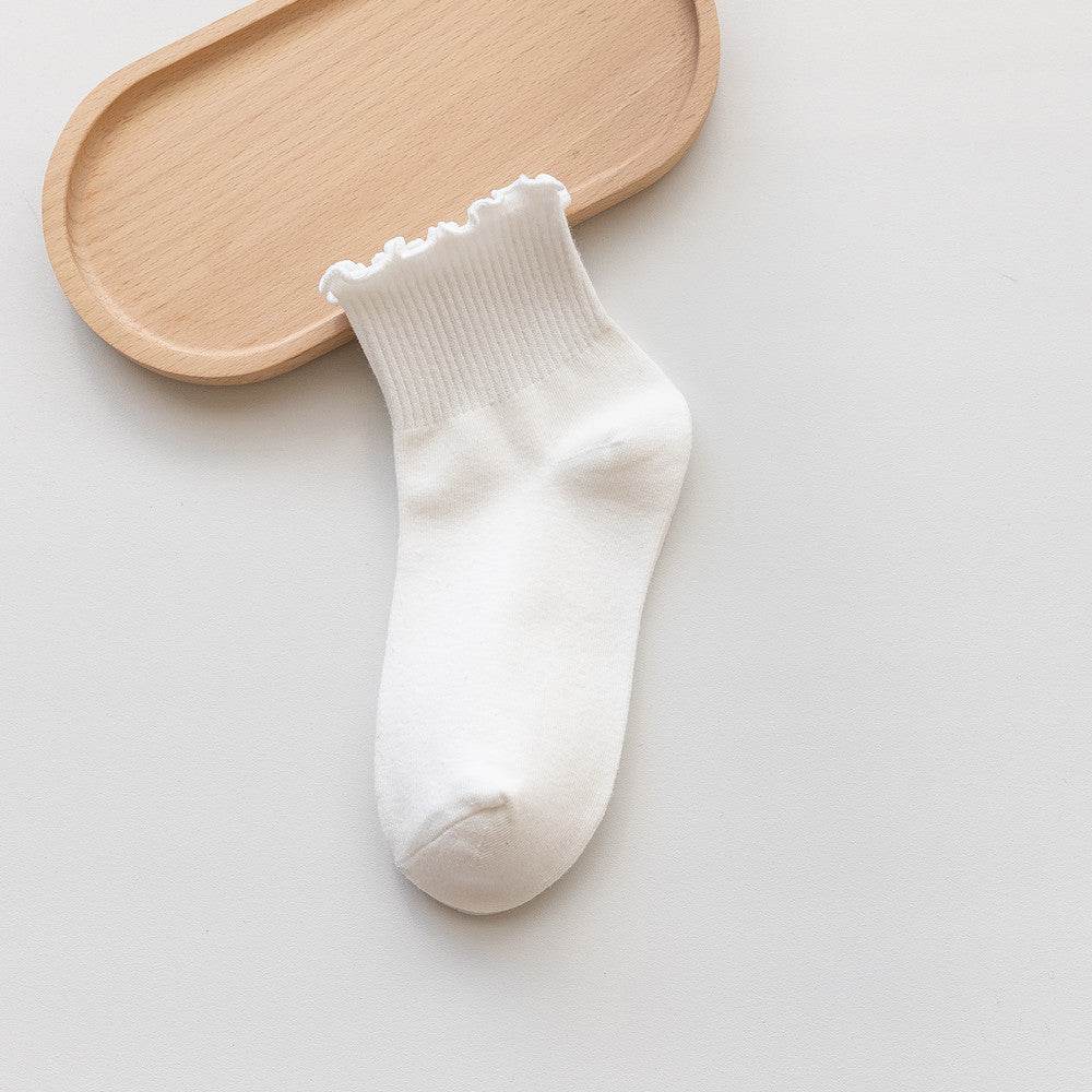 Women's Solid Color Wooden Ear Socks - Comfortable Cotton Short Tube - Buy Center