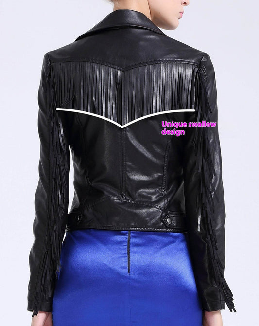 European American Leather Slim Coat - Trendy Tassel Detail & Oblique Zip - Buy Center