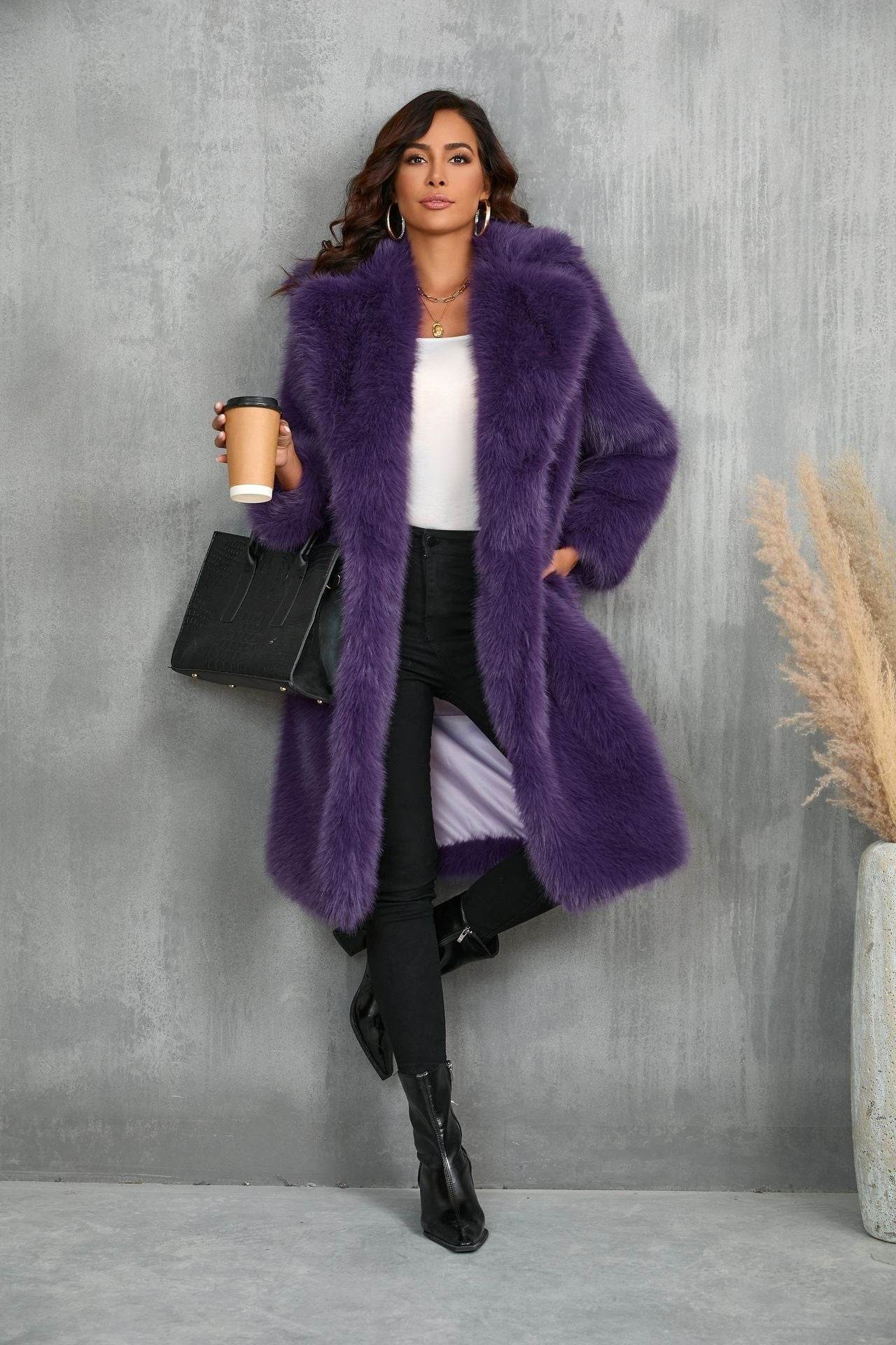Buycenter Mid-Length Plush Fur Coat - Thickened Faux Fur Collar for Women - Buy Center