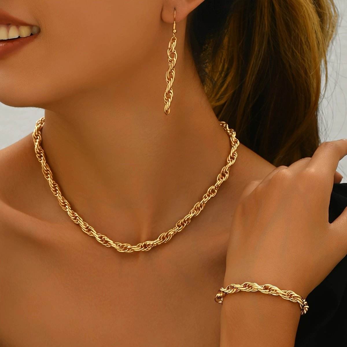 Buy Center 14K Gold Plated Jewelry Set - Necklace, Bracelet & Earrings - Buy Center
