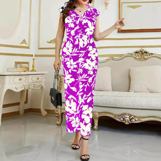 Women's Floral Printed Jumpsuit - Sleeveless V-Neck with Pockets - Buy Center