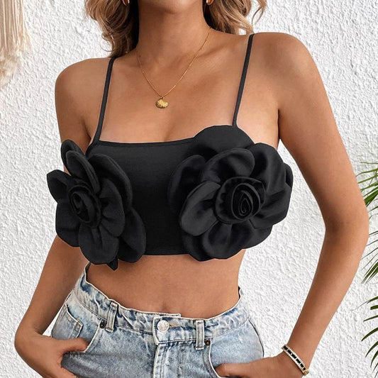 Buycenter Black Flower Camisole - Sexy Adjustable Sling Style Top - Buy Center