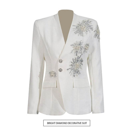 Buycenter Rhinestone Solid Color Blazer for Women - Stylish & Elegant - Buy Center