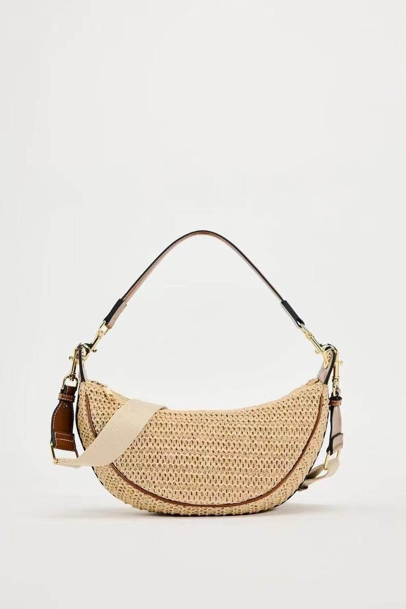 Buycenter Woven Dumpling Shoulder Bag - Casual Crossbody in Black & Brown - Buy Center