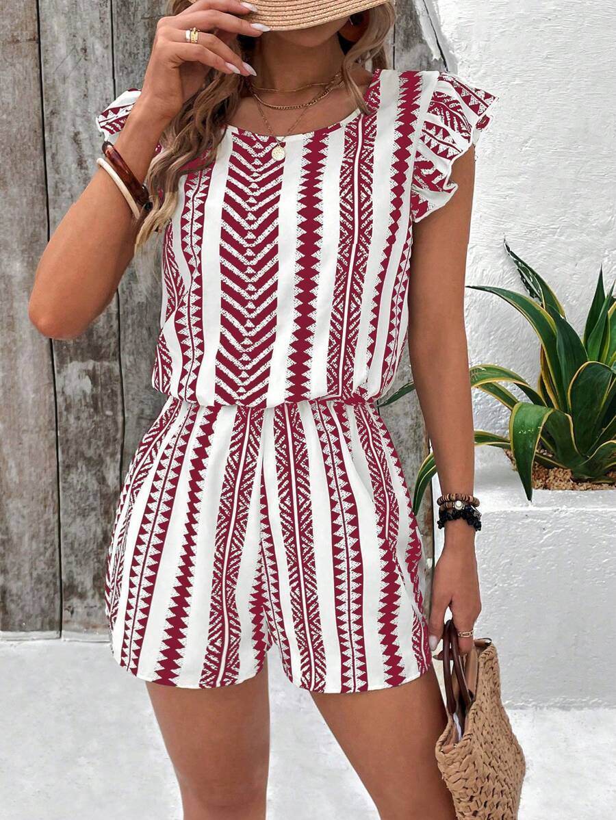 Buycenter Floral Print Ruffled Jumpsuit - Stylish Mid Waist Romper - Buy Center