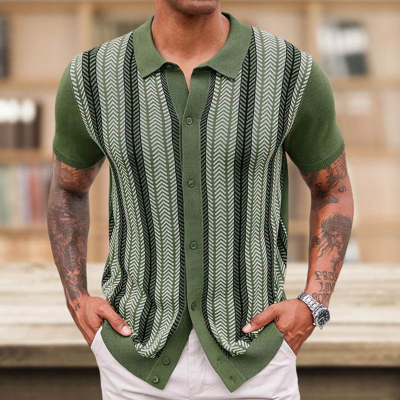Men's Casual Striped Jacquard Sweater - Soft Tencel Fabric, Summer Style - Buy Center
