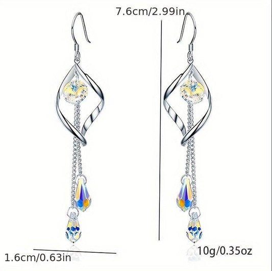 Platinum-Plated Multi-Teardrop Earrings - Aurora Borealis Crystals - Buy Center