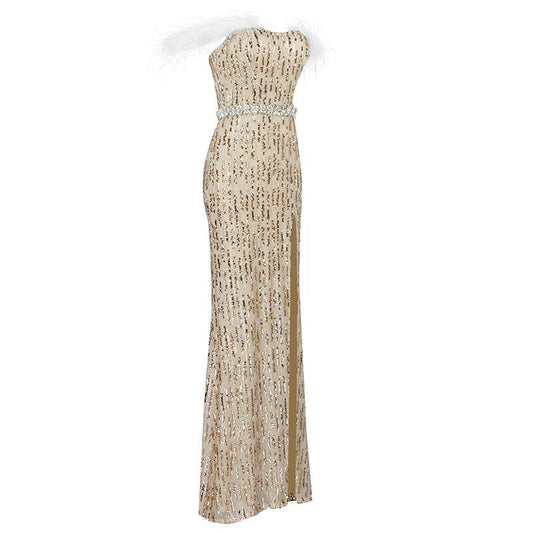Buycenter Sexy Fishtail Evening Dress - Large Slit Champagne Tube Top - Buy Center