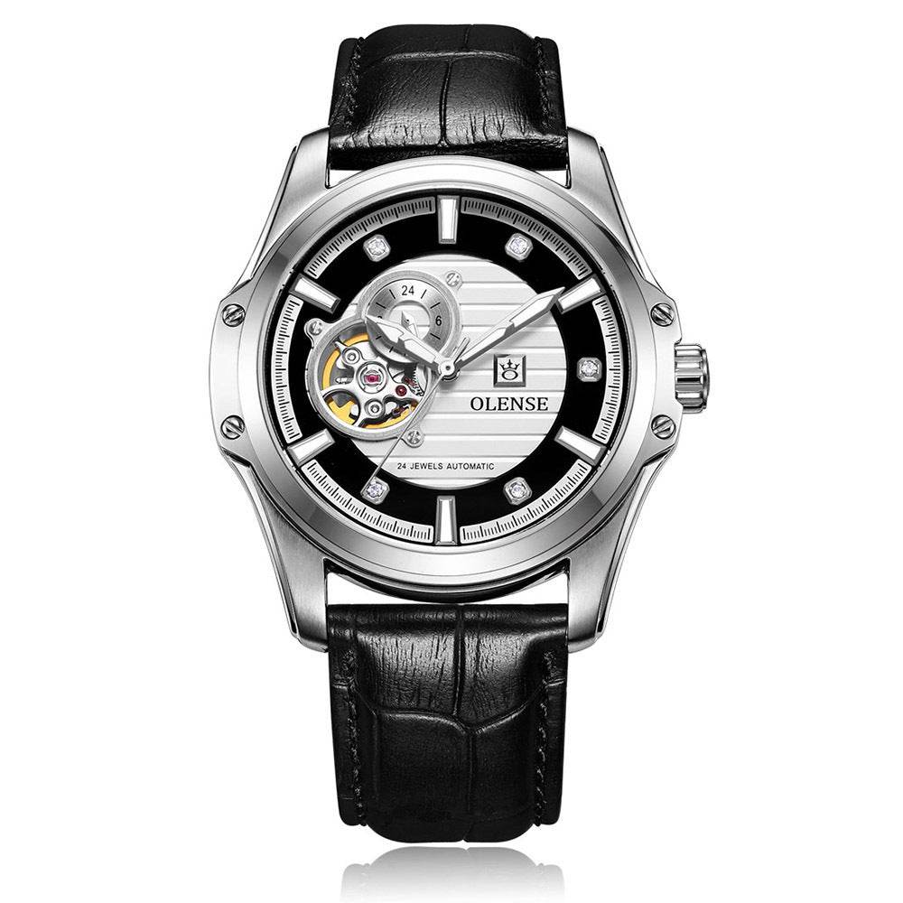 Buy Center Men's Mechanical Watch - Stainless Steel & Leather Strap, 5ATM - Buy Center