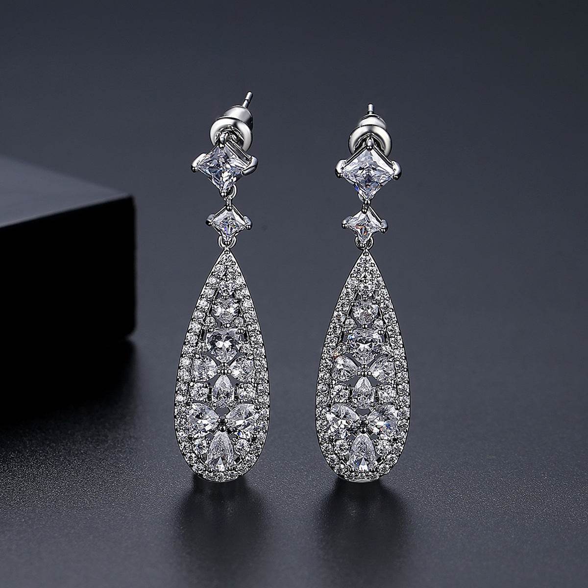 Buy Center Long Copper Earrings with Zircon - Elegant European Style - Buy Center