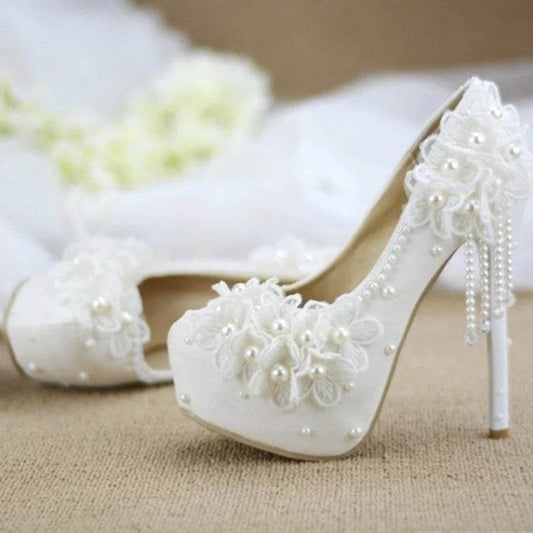 Buycenter Korean Style High-Heeled Pumps - Elegant Flower Rhinestones - Buy Center