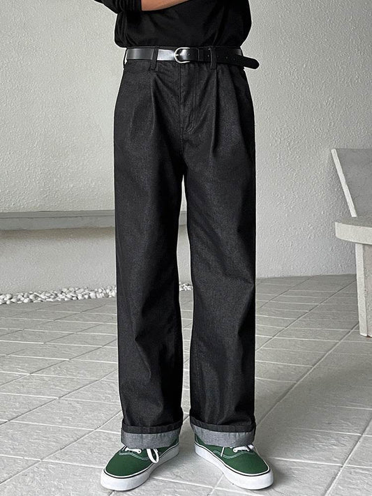 Men's Casual Loose-Fitting Straight Jeans - Black Wide-Leg Trousers - Buy Center