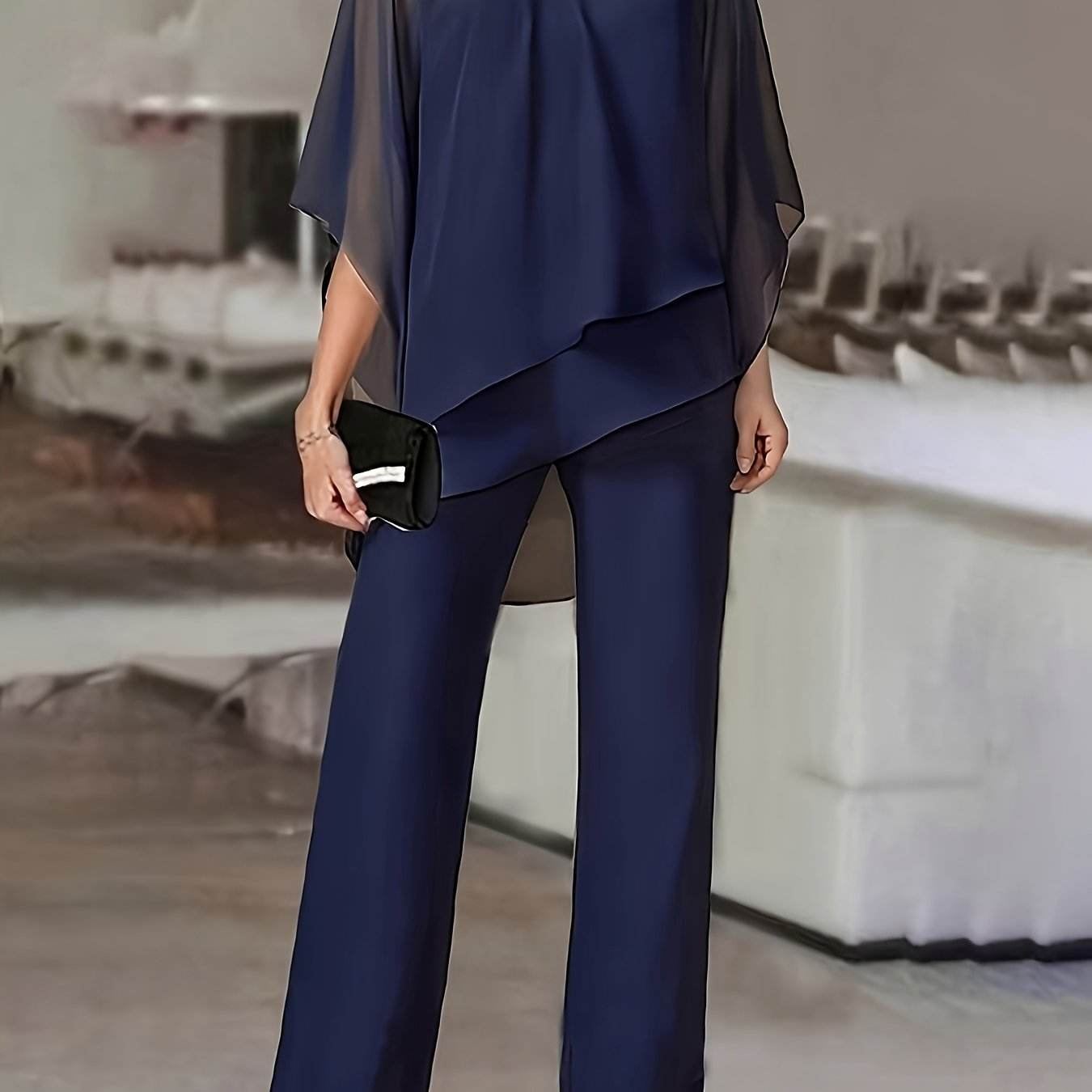 Elegant Off-Shoulder Asymmetrical Blouse & Pants Set - Purple Casual - Buy Center