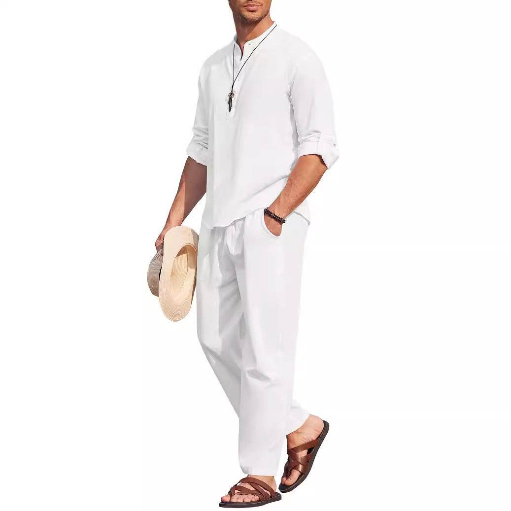 Buycenter Casual Cotton Linen Blouse & Trousers Suit - Long Sleeve - Buy Center