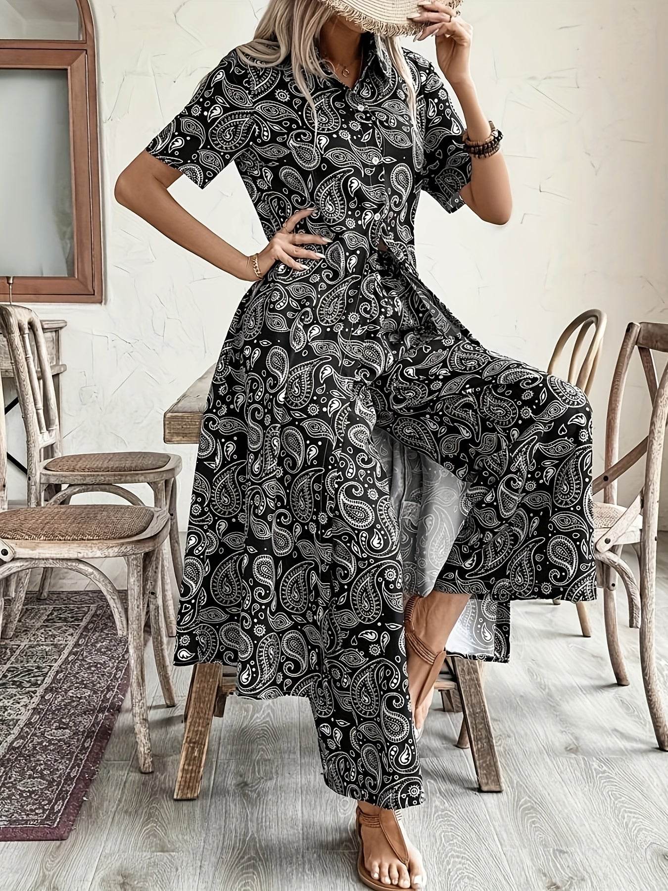 Women's Casual Two-Piece Set - Spring/Summer Paisley Blouse & Pants - Buy Center