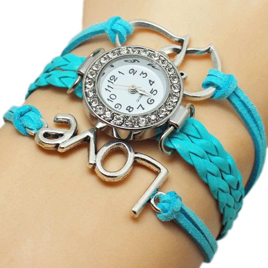 Alloy Love Double Heart-Shaped Woven Watch - Stylish Trendy Accessory - Buy Center