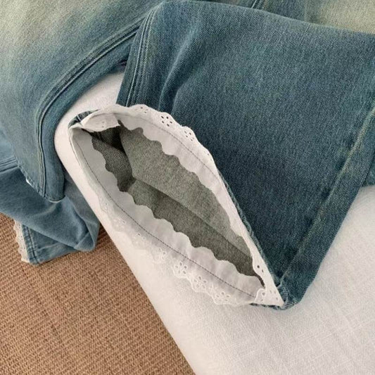 Buycenter Casual High Waist Straight Jeans - Vintage Blue Wide Leg Style - Buy Center