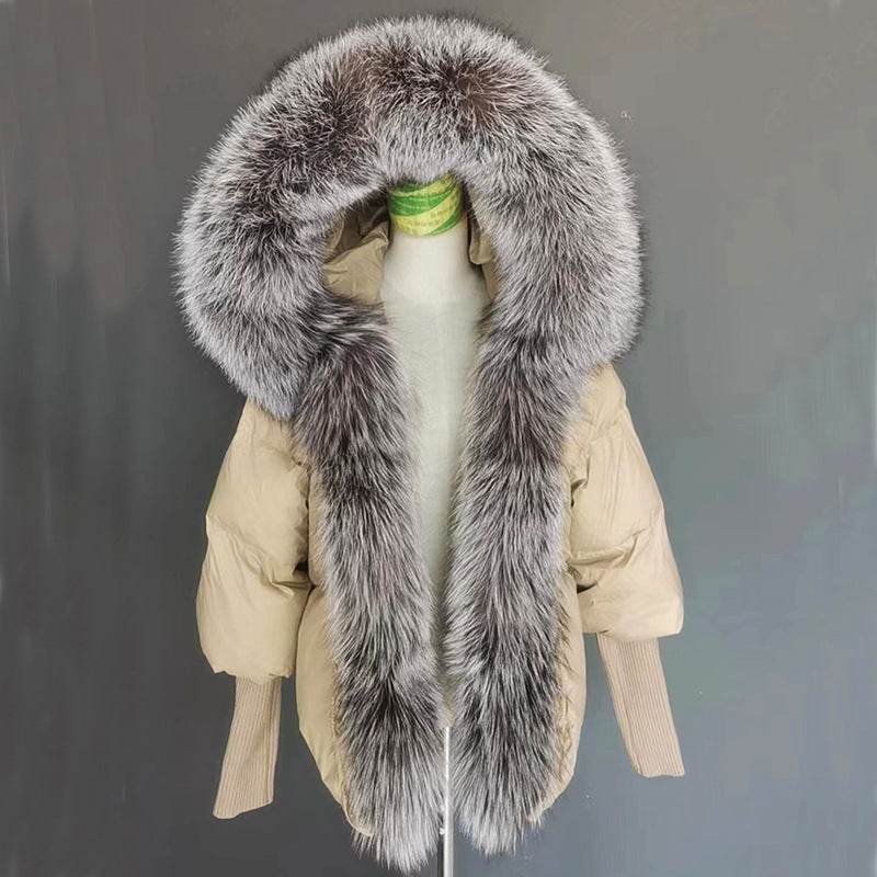 Buycenter White Duck Down Jacket - Removable Fur Collar, Thick Design - Buy Center