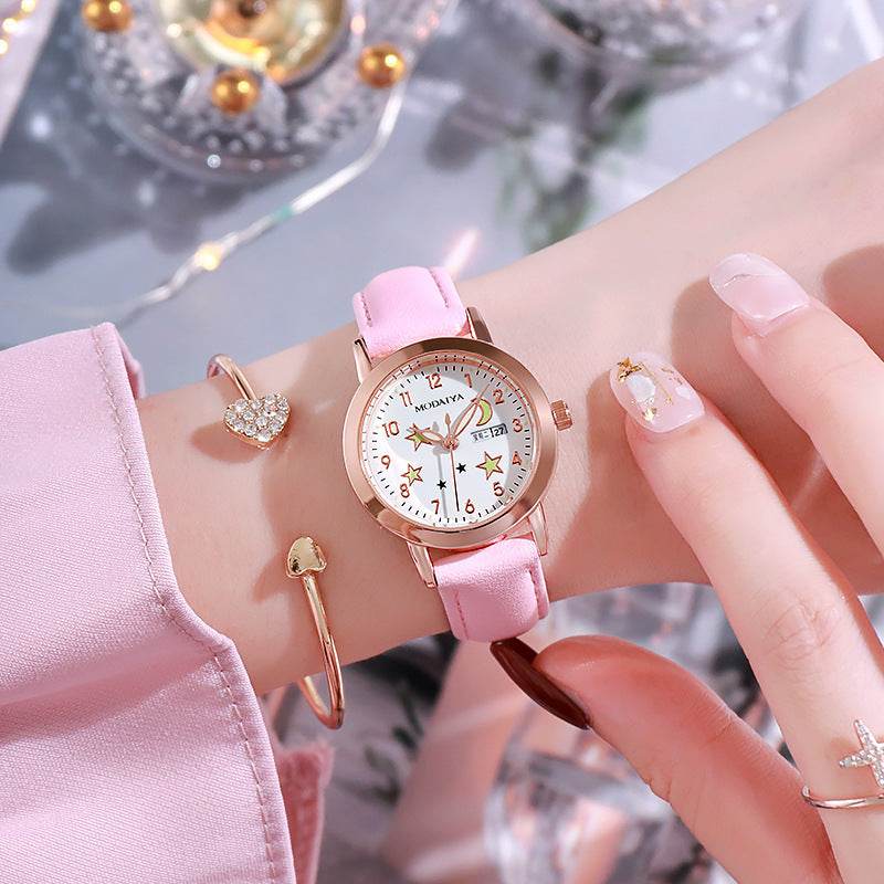 Women's Luminous Quartz Watch - Double Calendar, Stylish & Slim Design - Buy Center