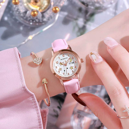 Women's Luminous Quartz Watch - Double Calendar, Stylish & Slim Design - Buy Center