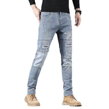 High-End Blue Holes Jeans for Men - Straight Leg Design, Micro Elasticity - Buy Center