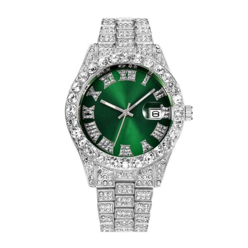Hot Men's Steel Quartz Watch - Hip Hop Style with Diamond Roman Scale - Buy Center