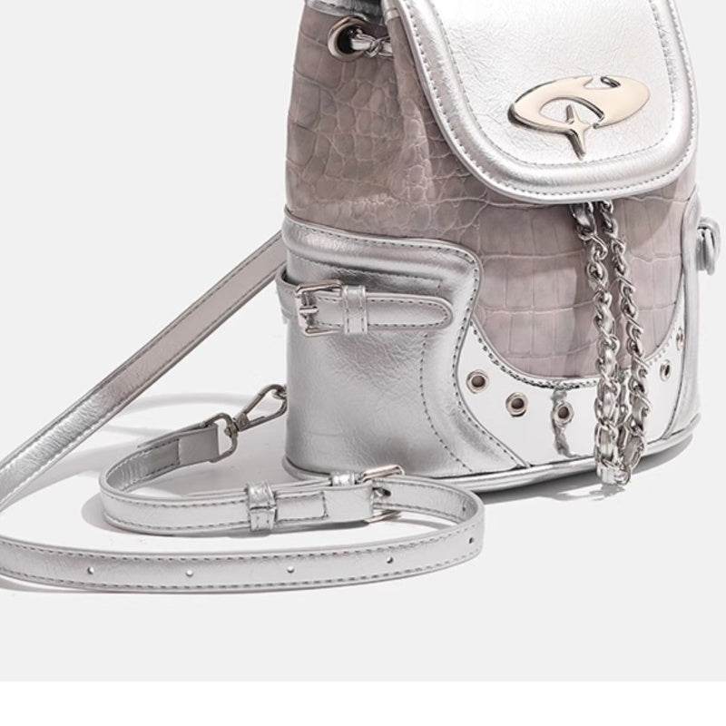 Stylish Silver Crocodile Pattern Backpack - Water-Repellent Fashion Accessory - Buy Center
