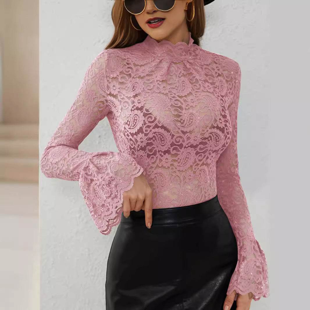 Elegant Slim-Fit Lace Top with Flared Bell Sleeves - Stylish & Premium 2025 - Buy Center