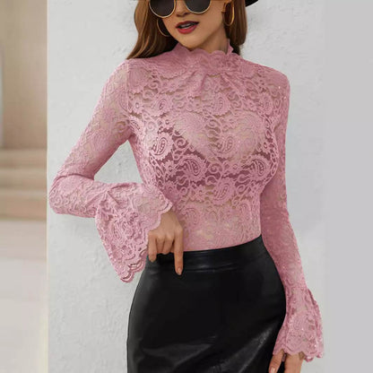 Elegant Slim-Fit Lace Top with Flared Bell Sleeves - Stylish & Premium 2025 - Buy Center