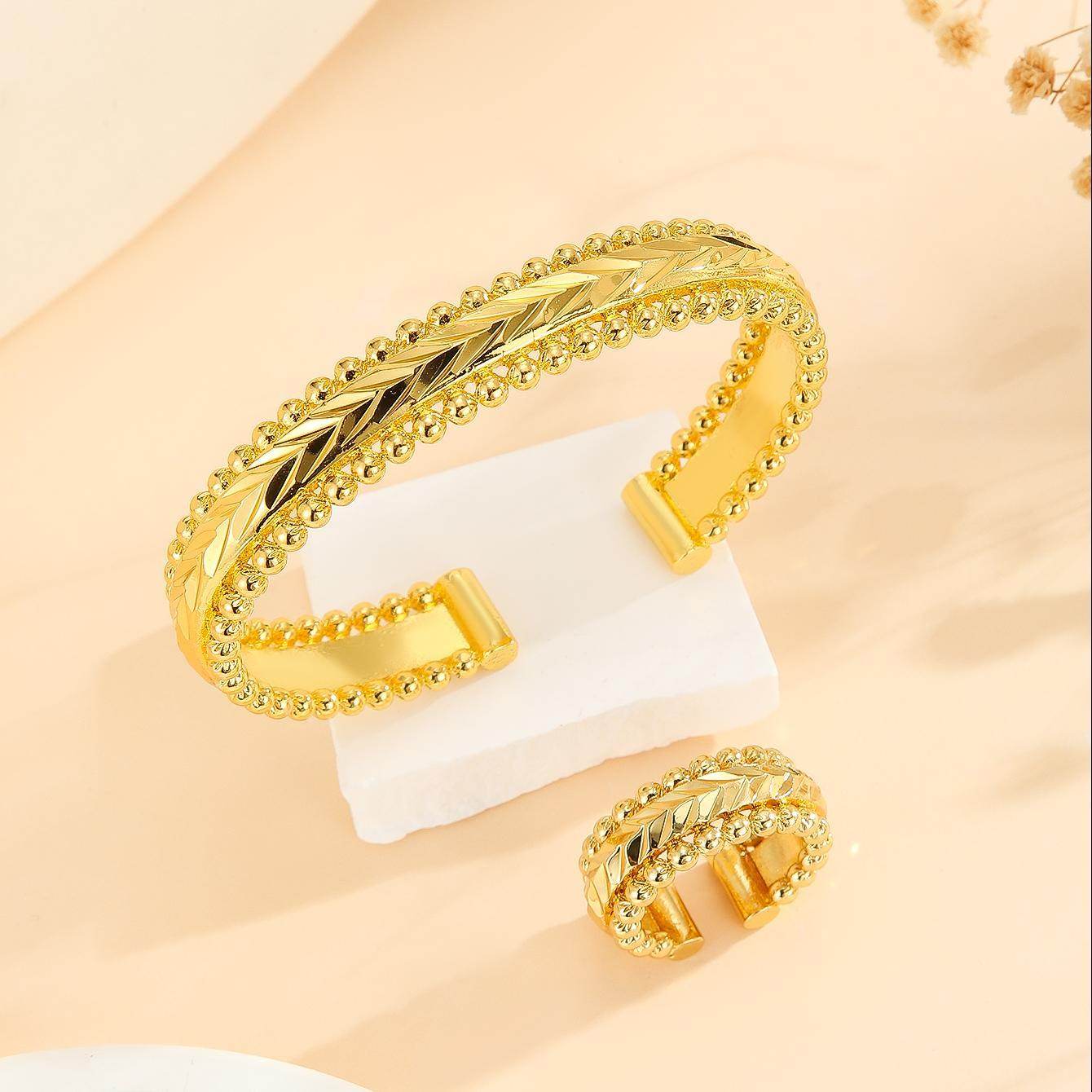 Vintage Gold Plated Bracelet & Ring Set - Women's Festival Jewelry 2025 - Buy Center