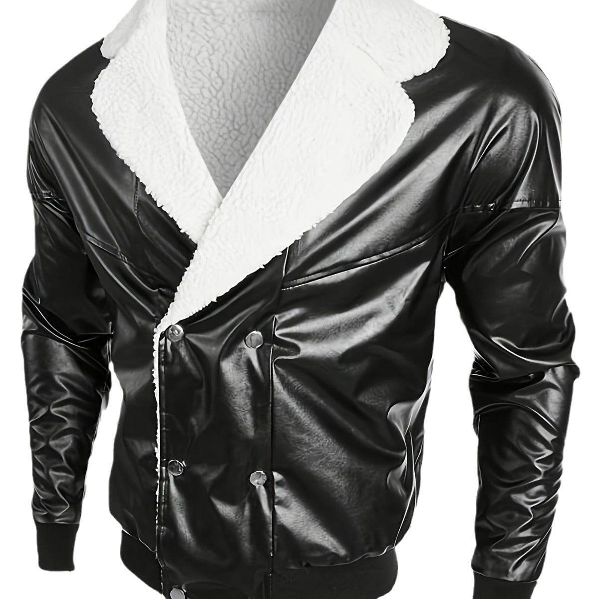 Men's Black PU Leather Coat - Thickened Fleece-Lined for Ultimate Warmth - Buy Center