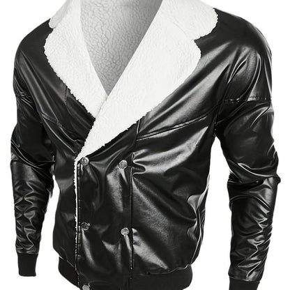 Men's Black PU Leather Coat - Thickened Fleece-Lined for Ultimate Warmth - Buy Center