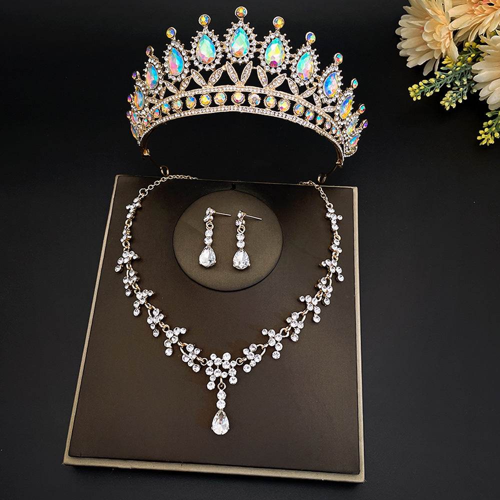 Buy Center Bridal Crown Three Piece Set - Gold-Plated Necklaces & Earrings - Buy Center