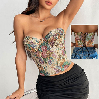 Buycenter Y2K Floral Print Crop Top - Back-tied Design for Women - Buy Center