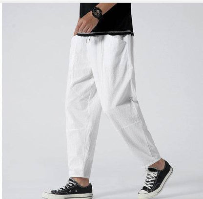 Men's Plus Size Cropped Pants - Loose Cotton and Linen Tapered Fit - Buy Center