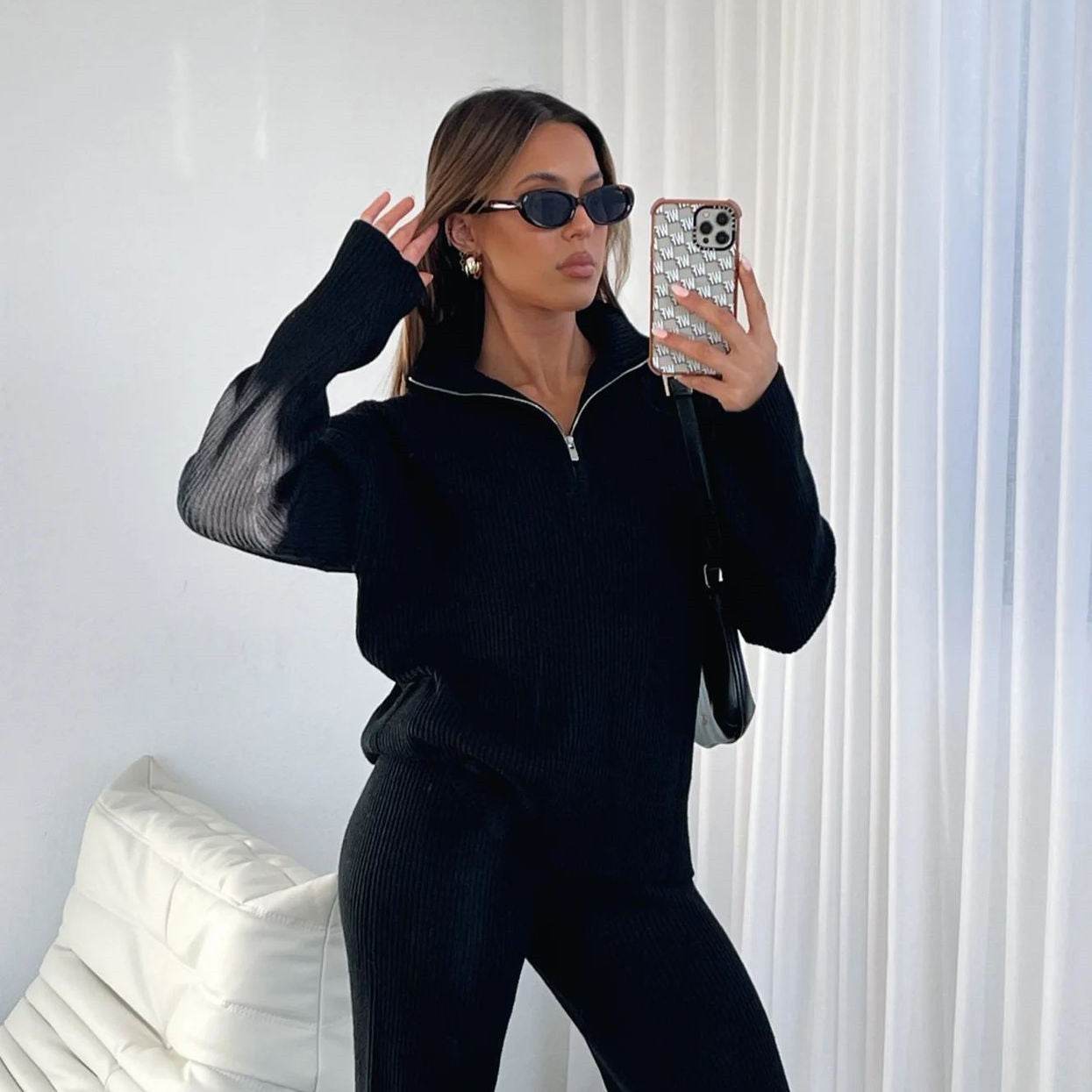 Buycenter Women's Long Sleeve Trousers Suit - Comfort Wool & Girly Style - Buy Center