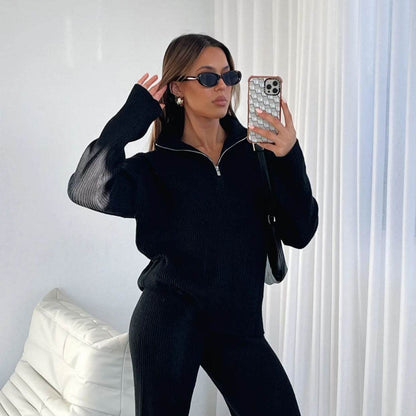 Buycenter Women's Long Sleeve Trousers Suit - Comfort Wool & Girly Style - Buy Center