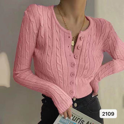 Buycenter Women's Knitted Cardigan - Short Sleeve, Twist Design Sweater - Buy Center