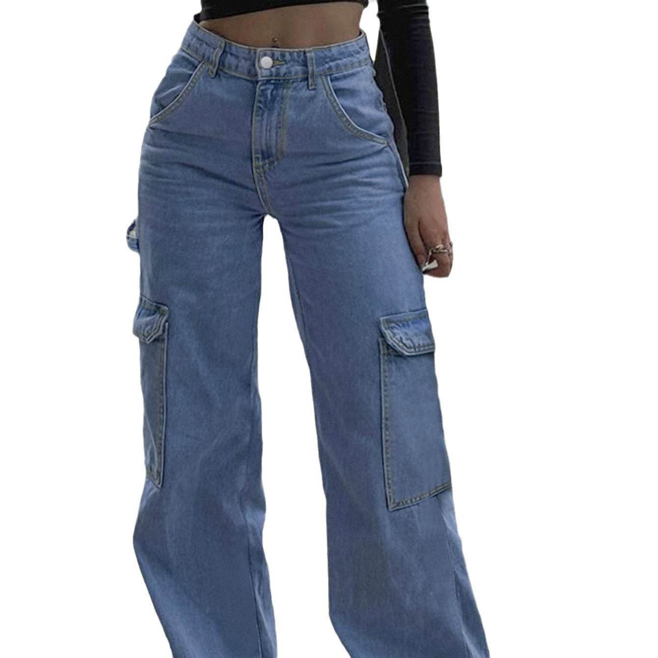 Women's Straight Jeans - Stylish All-Matching Cotton Pants in Blue - Buy Center
