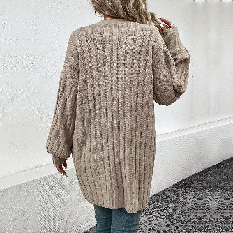 Buycenter Women's Long-Sleeve Cardigan Sweater - Thin Knit Khaki Style - Buy Center