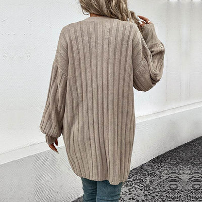 Buycenter Women's Long-Sleeve Cardigan Sweater - Thin Knit Khaki Style - Buy Center