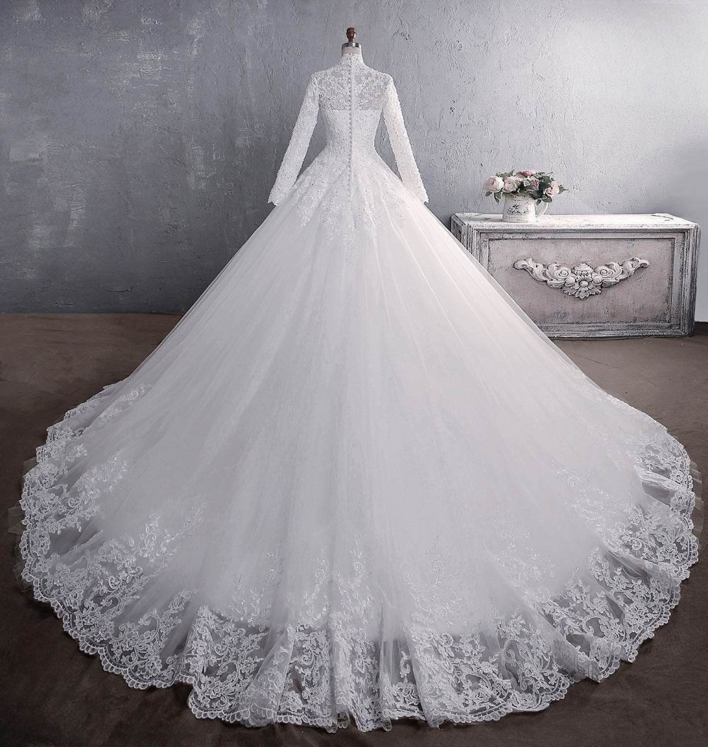Elegant Lace Wedding Dress - Plus Sizes, Stand-up Collar & Long Sleeves - Buy Center