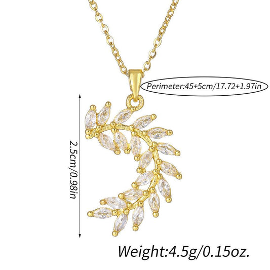Sparkling Zircon Leaf Pendant Necklace - Gold Wheat Design for Women - Buy Center