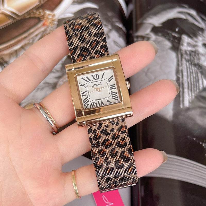 Fashion Steel Belt Leopard Print Square Watch - Waterproof & Stylish for Women - Buy Center