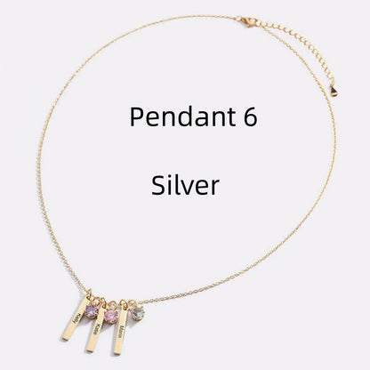 Personalized Mini Bar Birthday Stone Necklace - Custom Stainless Steel Pendant - Buy Center