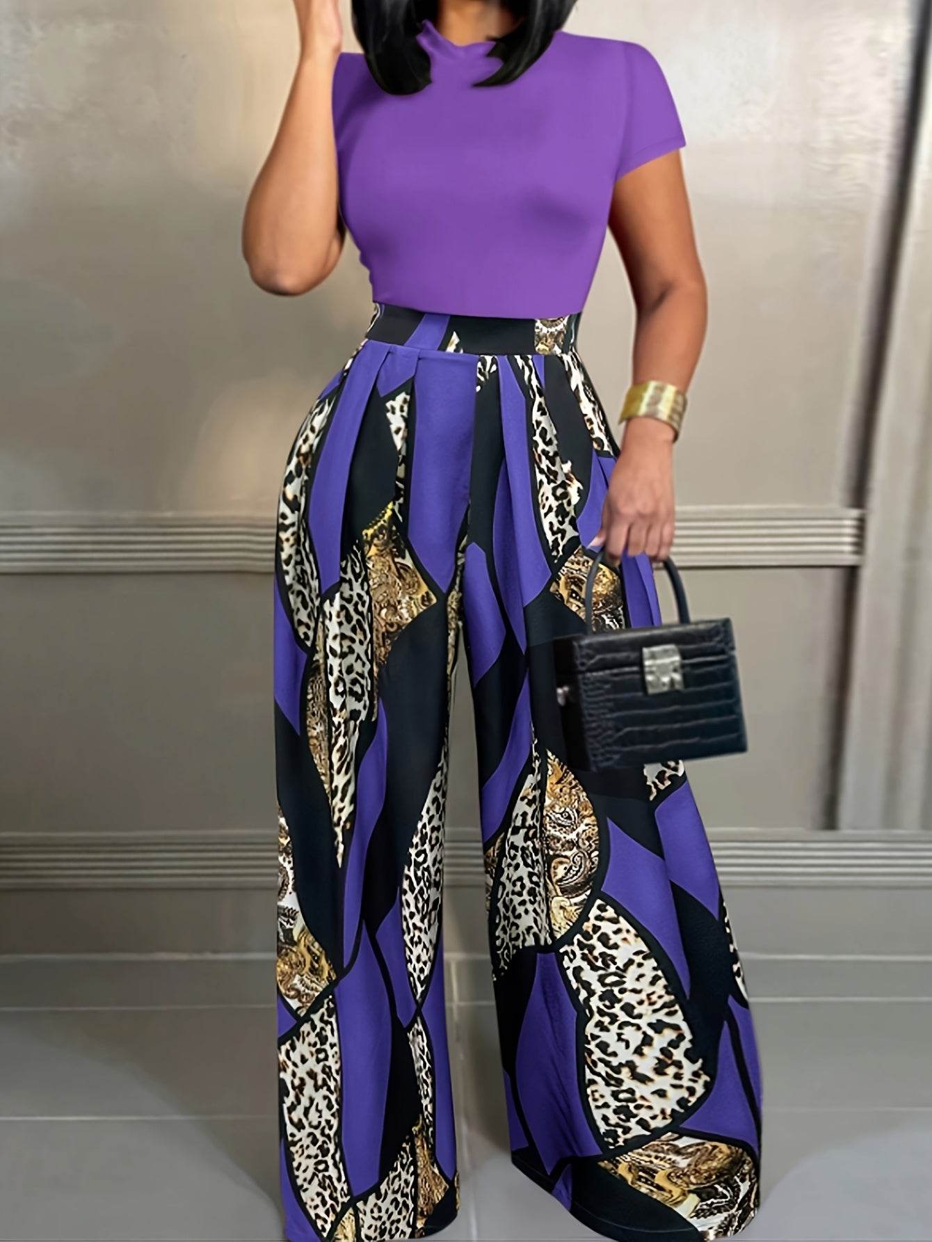 Elegant Two-Piece Set: Fitted T-Shirt & Loose Trousers for Summer - Buy Center